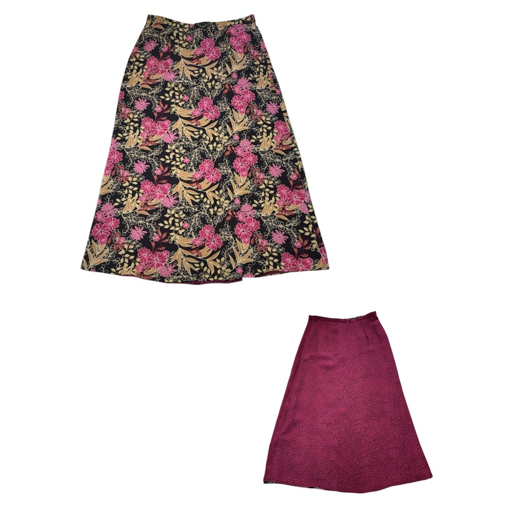 Emma James By Liz Claiborne Floral Black/Pink Reversible Maxi A-Line Skirt